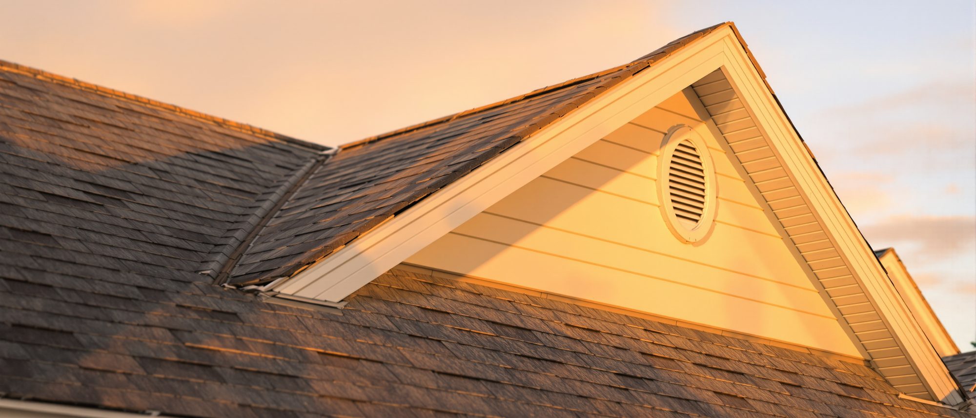 Golden-hour roofline detail, Venegas Contracting